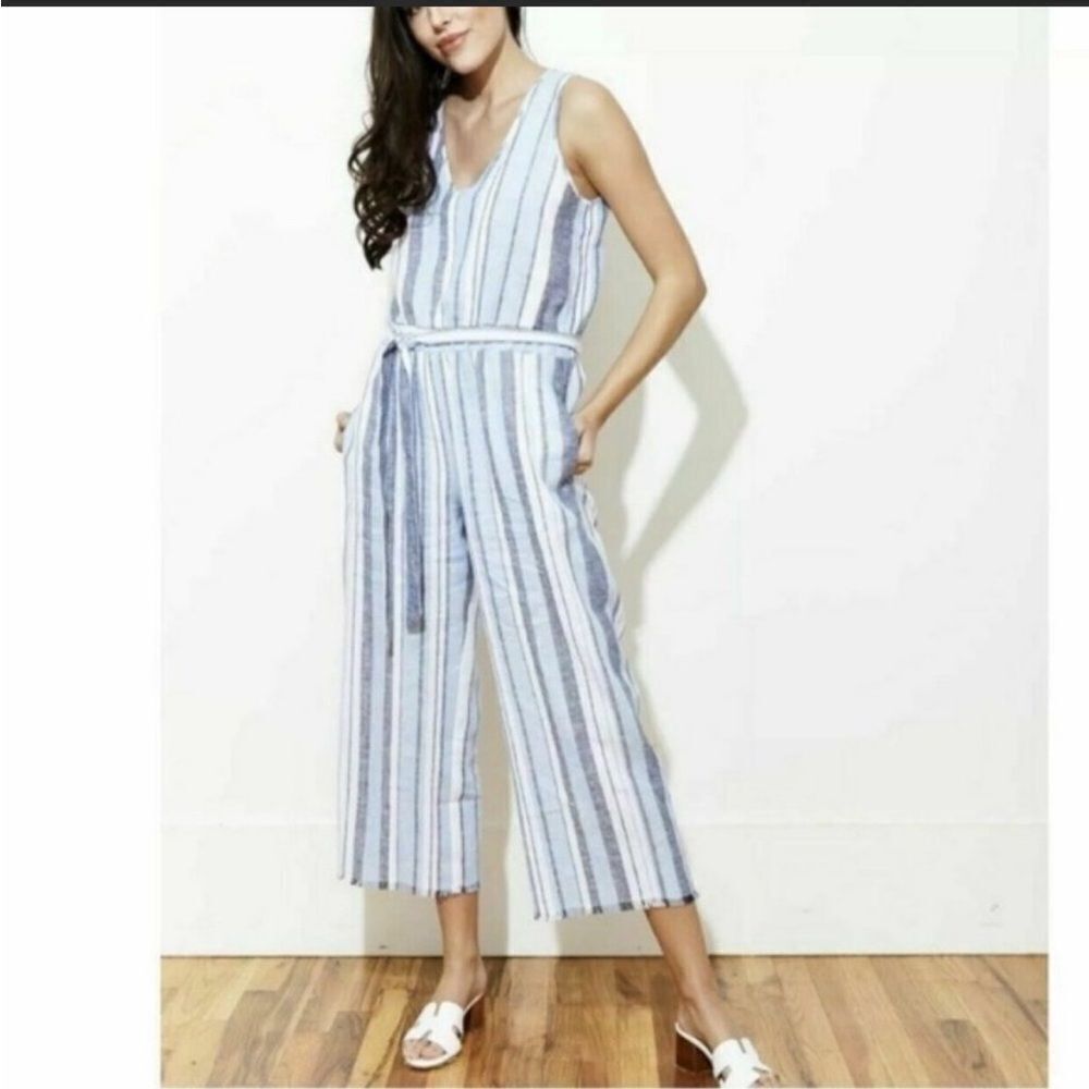 Cloth & Stone Striped Fray Hem Linen Jumpsuit